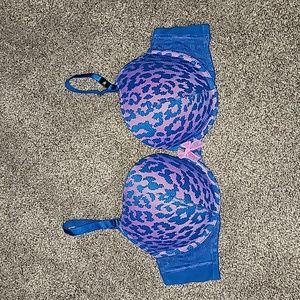 Victoria's Secret Lace Very Sexy Padded Demi Bra Blue Animal Print NWT 38C